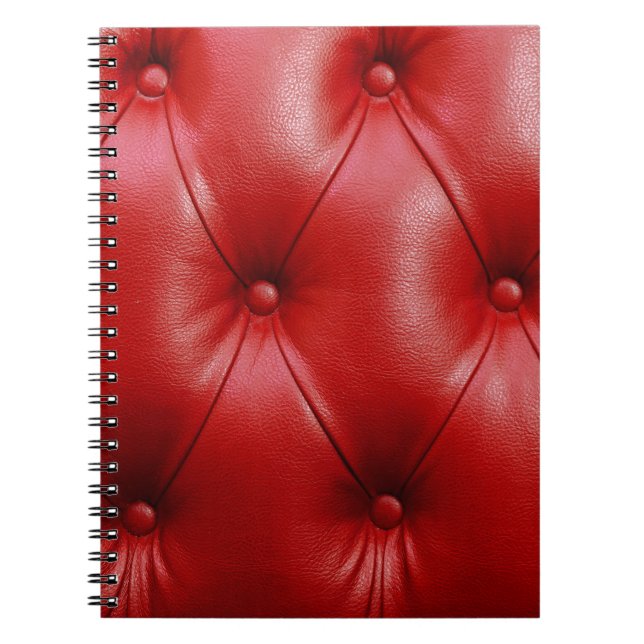 Caderno Espiral Couro Vermelho: Elegância do Padrão de Upholsteria (Frente)