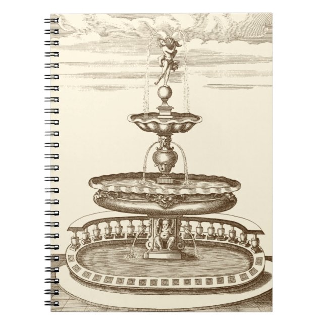 Caderno Espiral Courtyard Fountain com Cherub Ornamental (Frente)