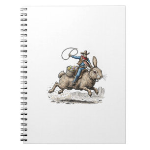 Caderno Espiral Cowboy Montando Coelho de Páscoa Ocidental Como va