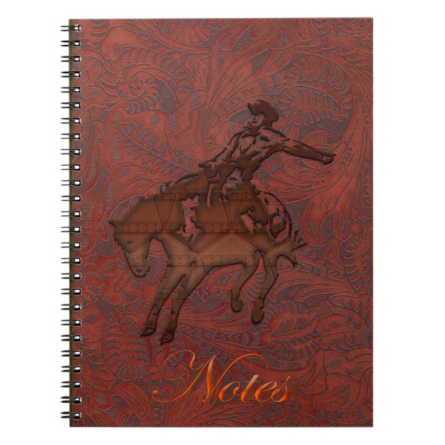 Caderno Espiral Cowboy Rodeo Mahogany Faux Roubou Notebook de Cour (Frente)