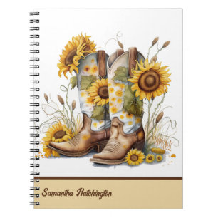 Caderno Espiral Cowgirl Colorida Boots com Girassóis