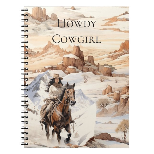 Caderno Espiral Cowgirl no Cavalo Sudoeste Ocidental (Frente)