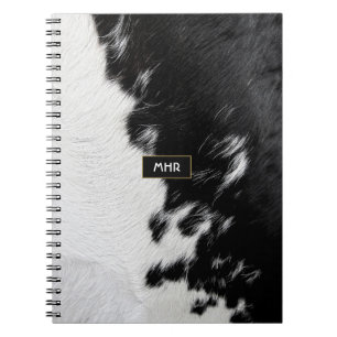 Caderno Espiral Cowhide legal do Monograma Branco e Preto