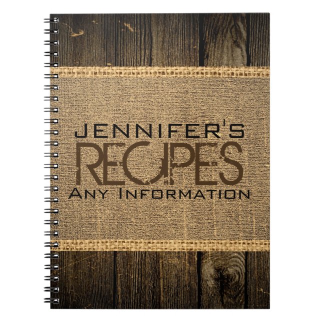 Caderno Espiral Cozinha russa Burlap Cozinhar Vintage Madeira (Frente)