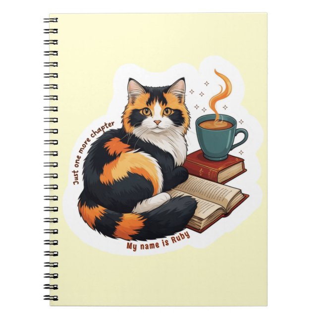 Caderno Espiral Cozy Calico Cat Personalized Spiral Notebook (Frente)