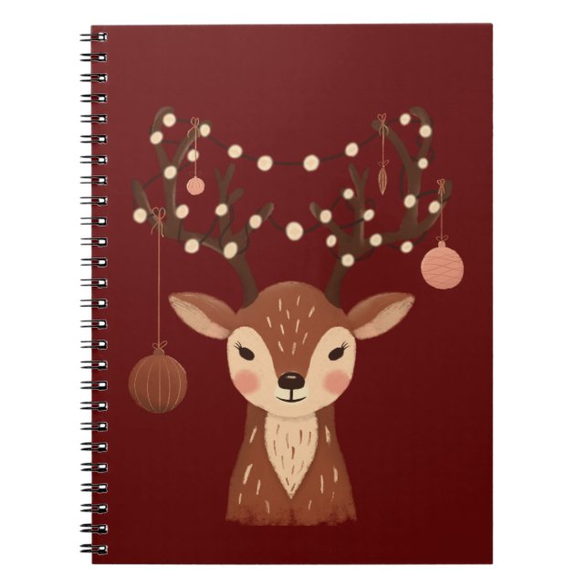 Caderno Espiral Cozy Christmas Deer with Ornaments and LPhone Case (Frente)