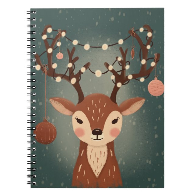 Caderno Espiral Cozy Christmas Deer with Ornaments and LPhone Case (Frente)