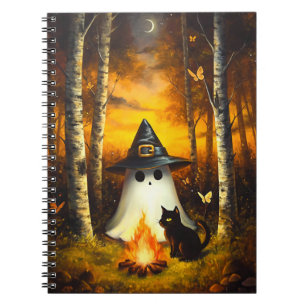 Caderno Espiral Cozy Halloween Ghost & Black Cat Campfire