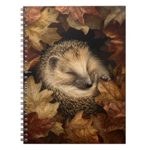 Caderno Espiral Cozy Hedgehog Nestled Autumn Leaves Art