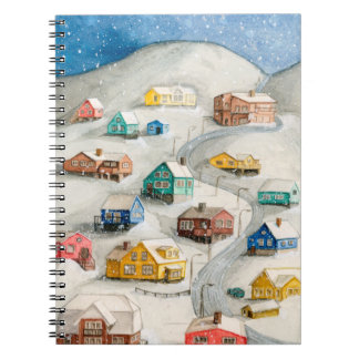 Caderno Espiral Cozy Winter Village Watercolor