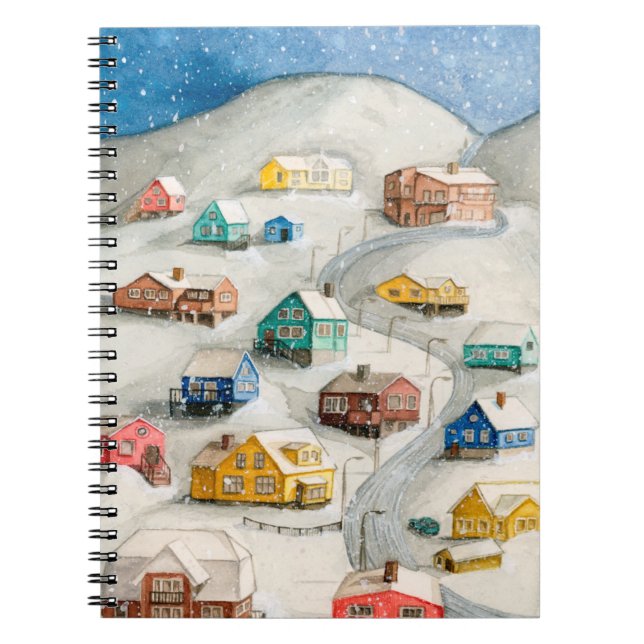 Caderno Espiral Cozy Winter Village Watercolor (Frente)
