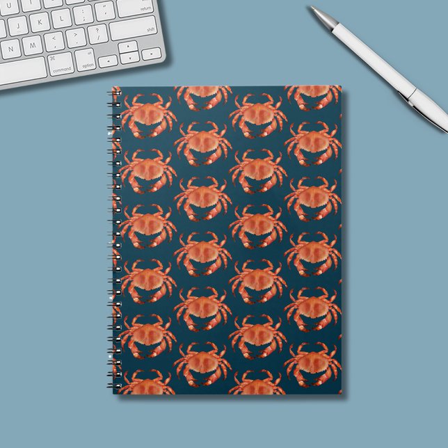 Caderno Espiral Crabs Seaside Pattern (Brown crab coastal crustacean notebook)