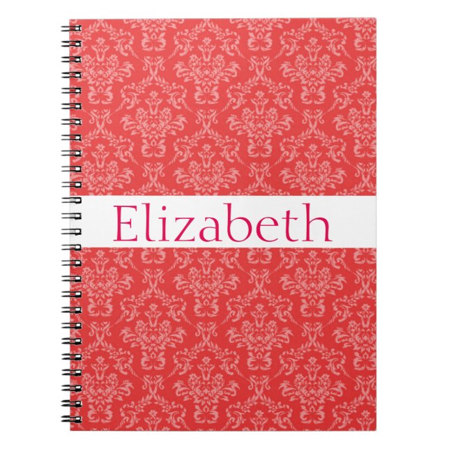 Caderno Espiral Crachá branco rosa Cor damasco personalizado (Frente)