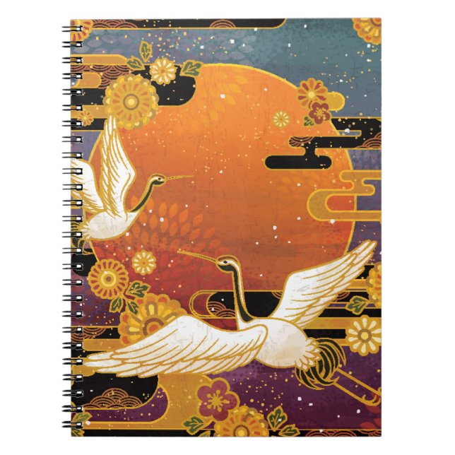 Caderno Espiral Crane Bird Chrysanthemum Padrão Japonês (Frente)