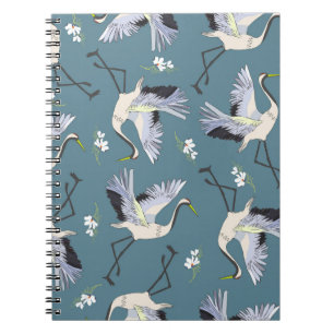 Caderno Espiral Crane Pattern, Ilustração Pássaro Voador.