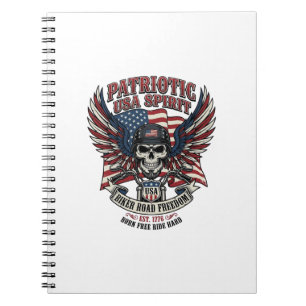 Caderno Espiral Cráneo de motociclista patriota Motociclista Liber