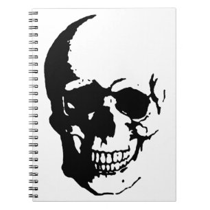 Caderno Espiral Crânio - Arte de Fantasia de Metal Negro e Branco