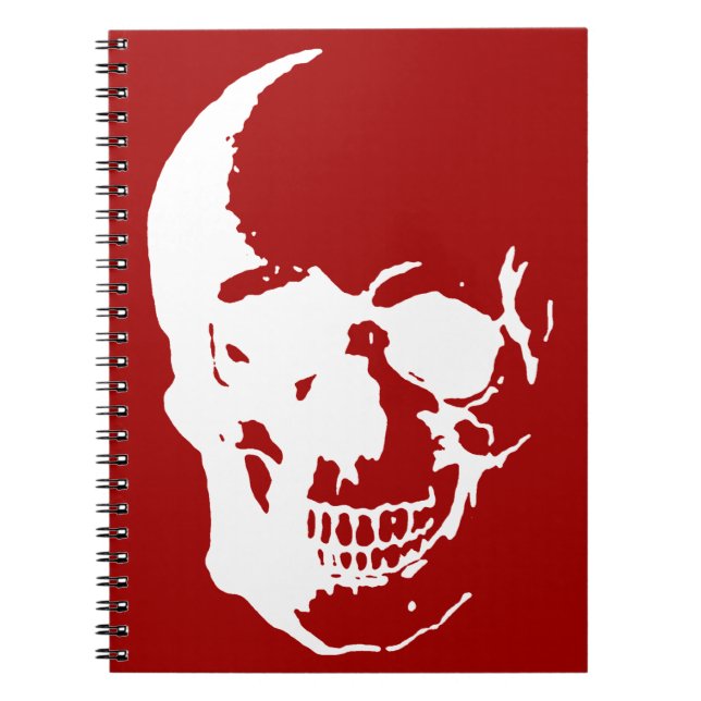 Caderno Espiral Crânio - Arte de Fantasia de Metal Vermelho e Bran (Frente)