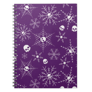 Caderno Espiral Crânio assustador Creepmas Flocos de Natal roxos