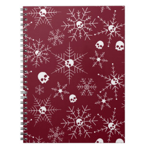 Caderno Espiral Crânio assustador Creepmas Flocos de neve vermelho