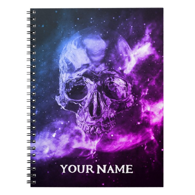 Caderno Espiral Crânio colorido legal. Seu Nome (Frente)