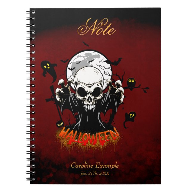 Caderno Espiral Crânio com dentes afiados e ameaçadores (Frente)