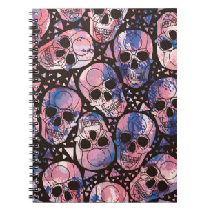 Caderno Espiral Crânio com ornamento poligonal. Halloween. Sem cos