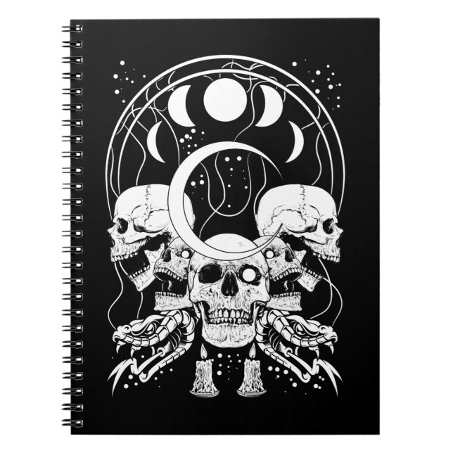 Caderno Espiral Crânio Crescente Gótico Fases da Lua Cobra (Frente)