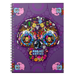 Caderno Espiral Crânio de Açúcar Kawaii Doodle personalizado