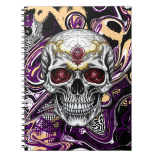 Caderno Espiral Cranio de Açúcar Preto, Roxo e Dourado
