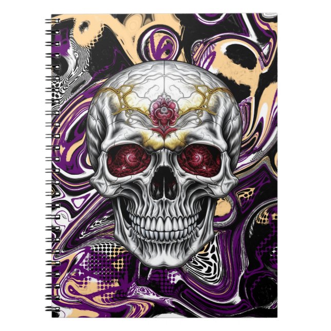 Caderno Espiral Cranio de Açúcar Preto, Roxo e Dourado (Frente)