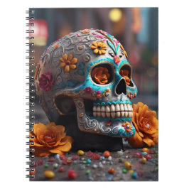 Caderno Espiral Crânio de Açúcar Turquesa