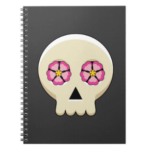 Caderno Espiral Crânio de Gótico Cawaii Cute assustador com flores