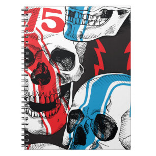 Caderno Espiral Crânio De Racer: Rebelião Sem Olhos Vintage.