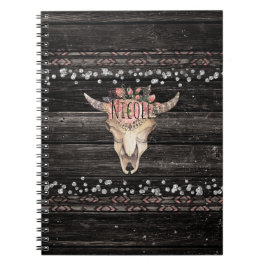 Caderno Espiral Crânio de Vaca Floral Rústico Boho Chic Glam Count
