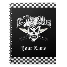 Caderno Espiral Crânio do cozinheiro chefe e facas cruzadas 2 do