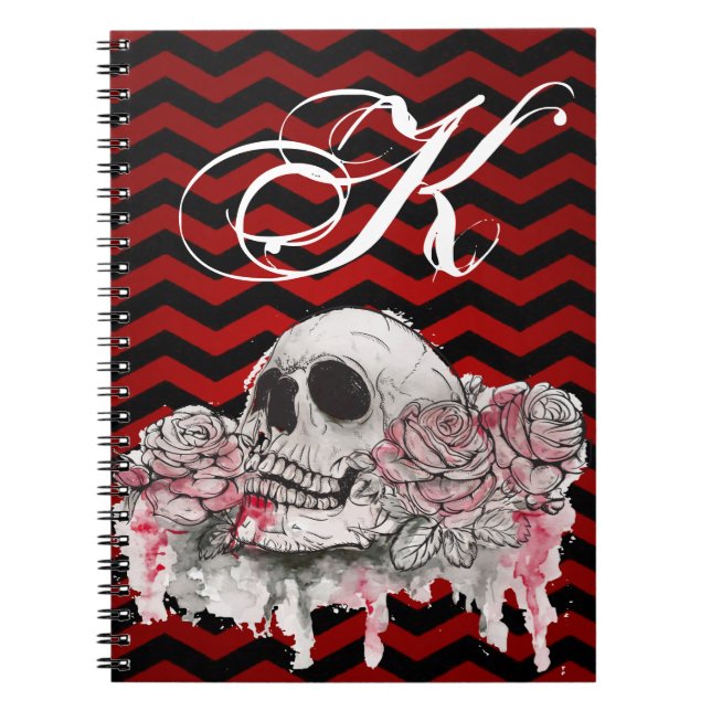 Caderno Espiral Crânio do Livro de Notas Personalizado Rosa Gótico (Frente)