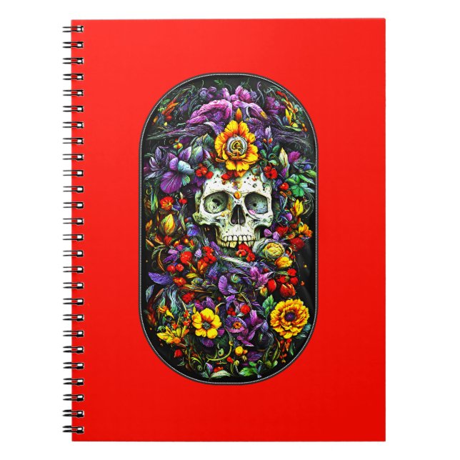 Caderno Espiral Crânio e Flores (Frente)