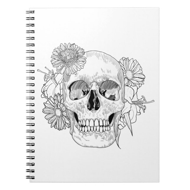 Caderno Espiral Crânio e flores inspirados (Frente)