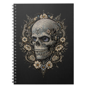 Caderno Espiral Crânio Floral Ornamentado Arte Nova Vitoriana Góti