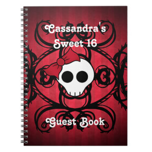 Caderno Espiral Crânio gótico bonito no doce 16 do quadrado