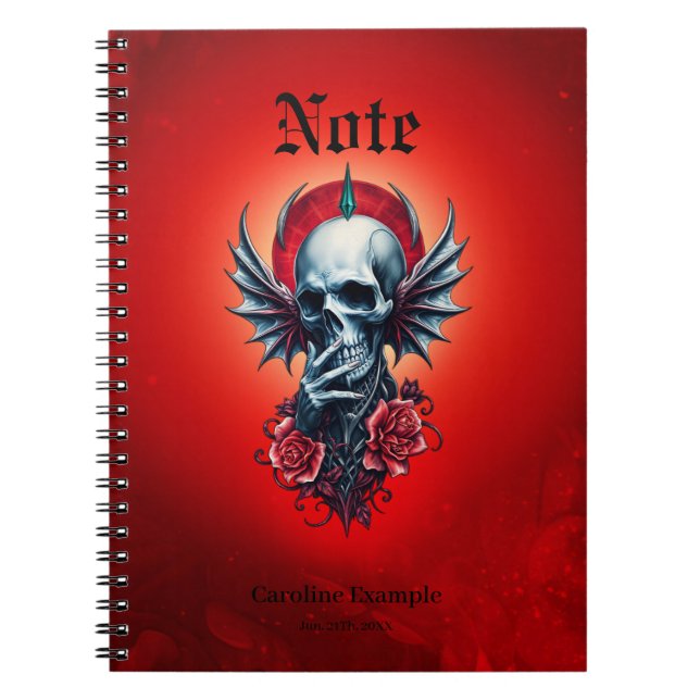 Caderno Espiral Crânio impressionante e realista com asas (Frente)