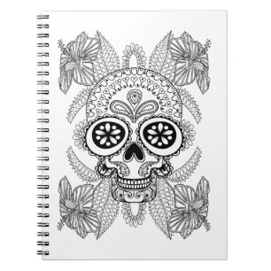 Caderno Espiral Crânio inspirado nas flores