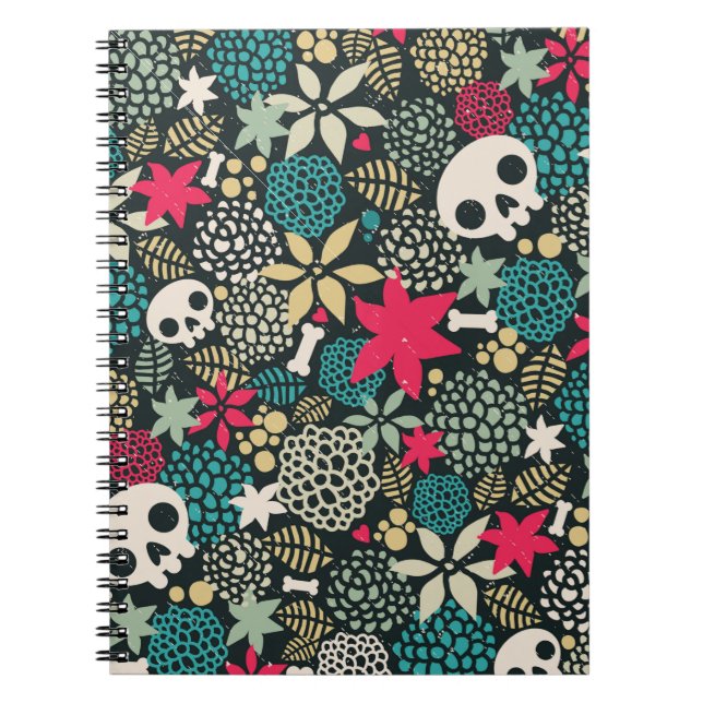Caderno Espiral Crânio nas flores (Frente)