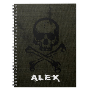 Caderno Espiral Crânio Ossos Cruzados Grunge Vintage Verde Hallowe