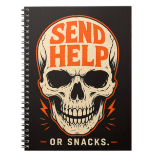 Caderno Espiral Crânio Retro Divertido Envie Ajuda Ou Lanches
