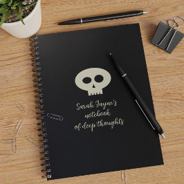 Caderno Espiral Crânio Simples de Notebook Preto de Pensamentos Pr