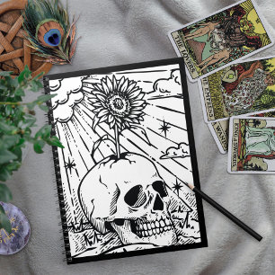 Caderno Espiral Crânio Sunny Girassol Negro e Gótico Branco