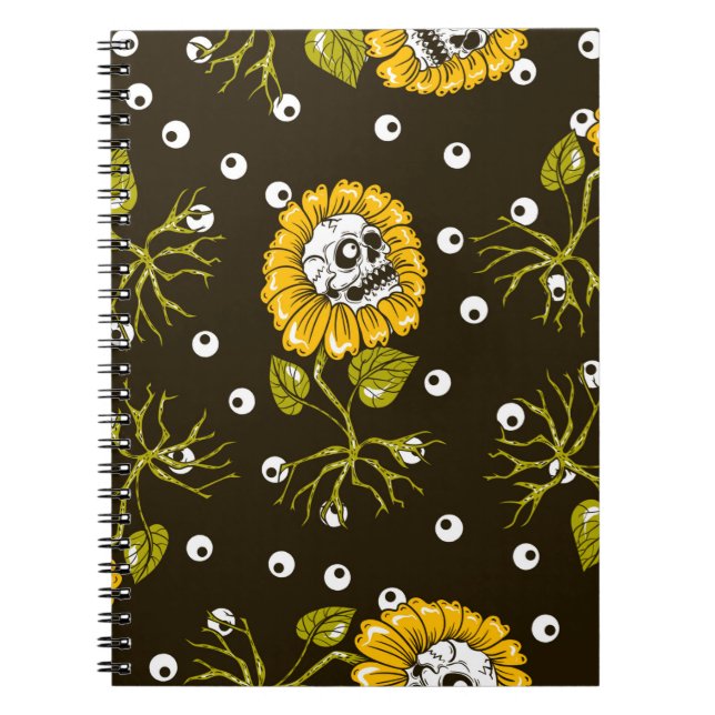 Caderno Espiral crânios de girassol padrão uniforme (Frente)