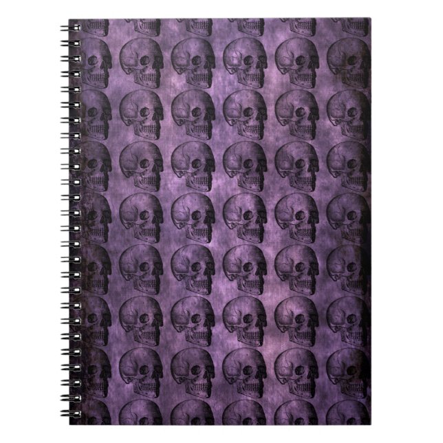 Caderno Espiral crânios do roxo do grunge (Frente)